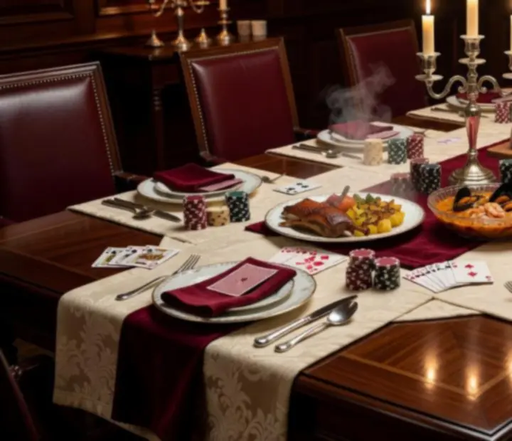 Dîner raffiné suivi d'une soirée poker dans un restaurant élégant avec tables de jeu