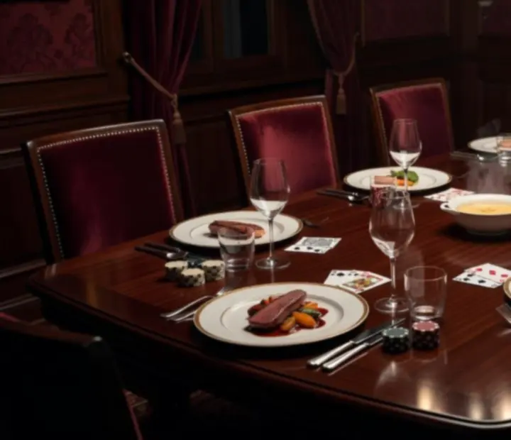 Dîner privé avec ambiance poker dans le salon de cartes Savorellee.