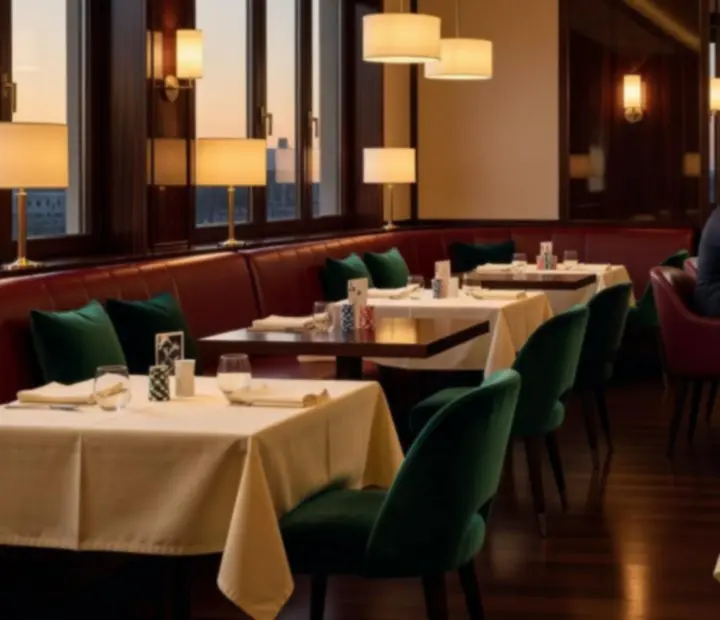 Table de restaurant &eacute;l&eacute;gante et espace poker en pr&eacute;sentiel chez Savorellee