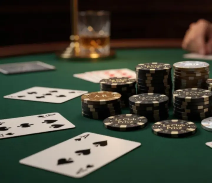 Détail de jetons de poker premium sur une table élégante