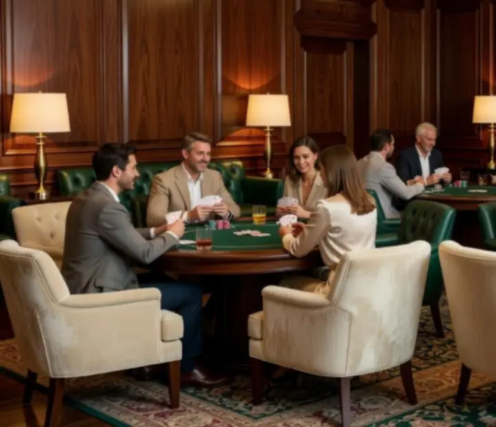 Salon de cartes &eacute;l&eacute;gant avec fauteuils et tables de poker chez Savorellee