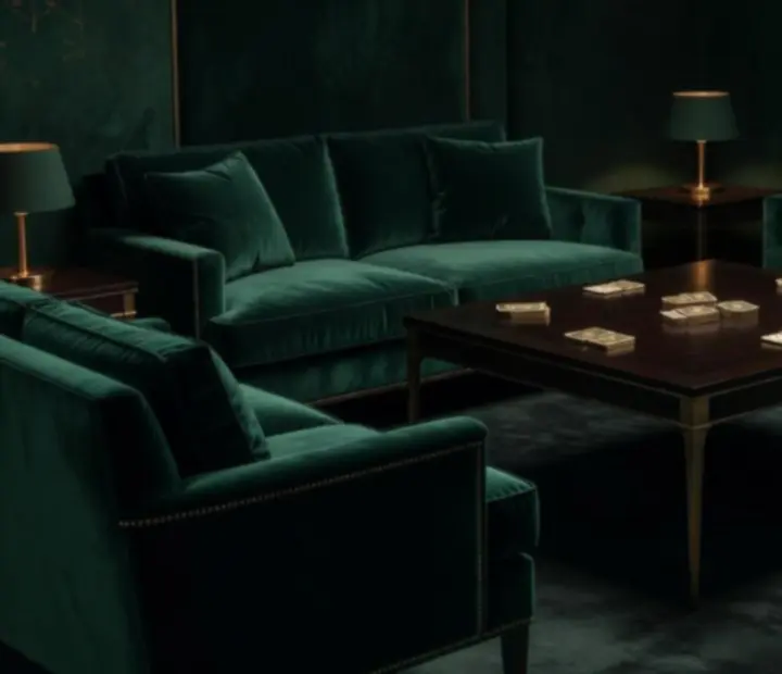 Salon de cartes feutré avec fauteuils confortables et lumière tamisée chez Savorellee