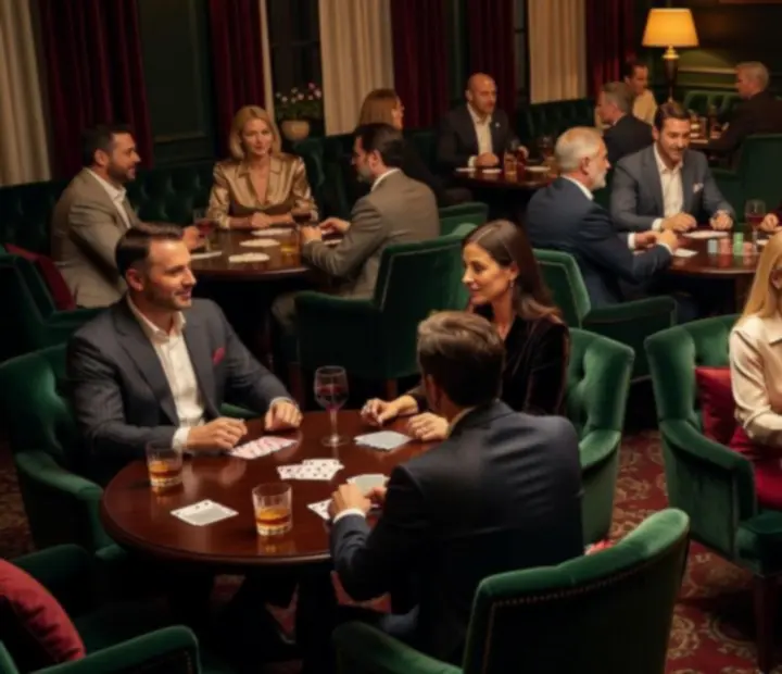 Ambiance feutrée d'une soirée poker en présentiel au salon de cartes Savorellee