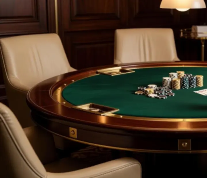 Table de poker premium avec jetons et cartes dans le salon Savorellee